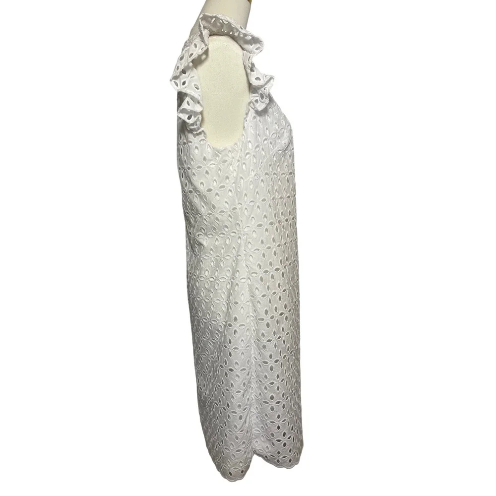 American Living White Eyelet Dress Women's Size 12 Ruffle Cap Sleeve Shift - Picture 5 of 15